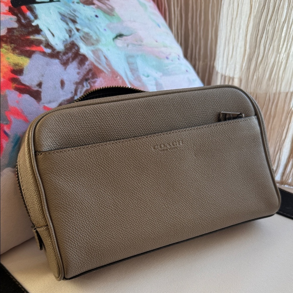 Coach Taupe Leather Men's Toiletry Bag